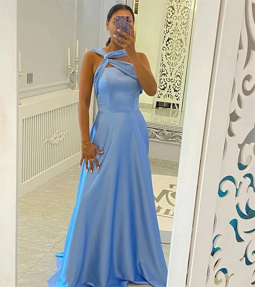 Vestidos de fiesta sin mangas, delicados, sin tirantes, de satén clásico, personalizados, elegantes, corte en A, hasta el suelo, fruncidos, para ocasiones especiales