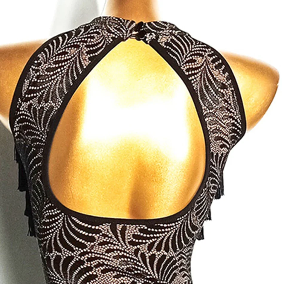 Costume pour femmes adultes, body Latin avec pompon, dos nu, haut Latin, robe de danse Latino, vêtements de spectacle pour salle de bal