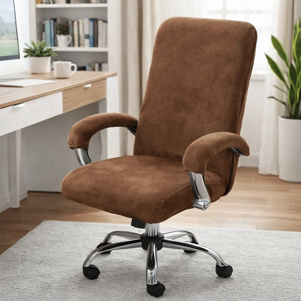 Stretch Elastic Office Chair Cover Solid Color Removable Velvet Chair Cover Washable Thickened Protective Cover Internet Cafe