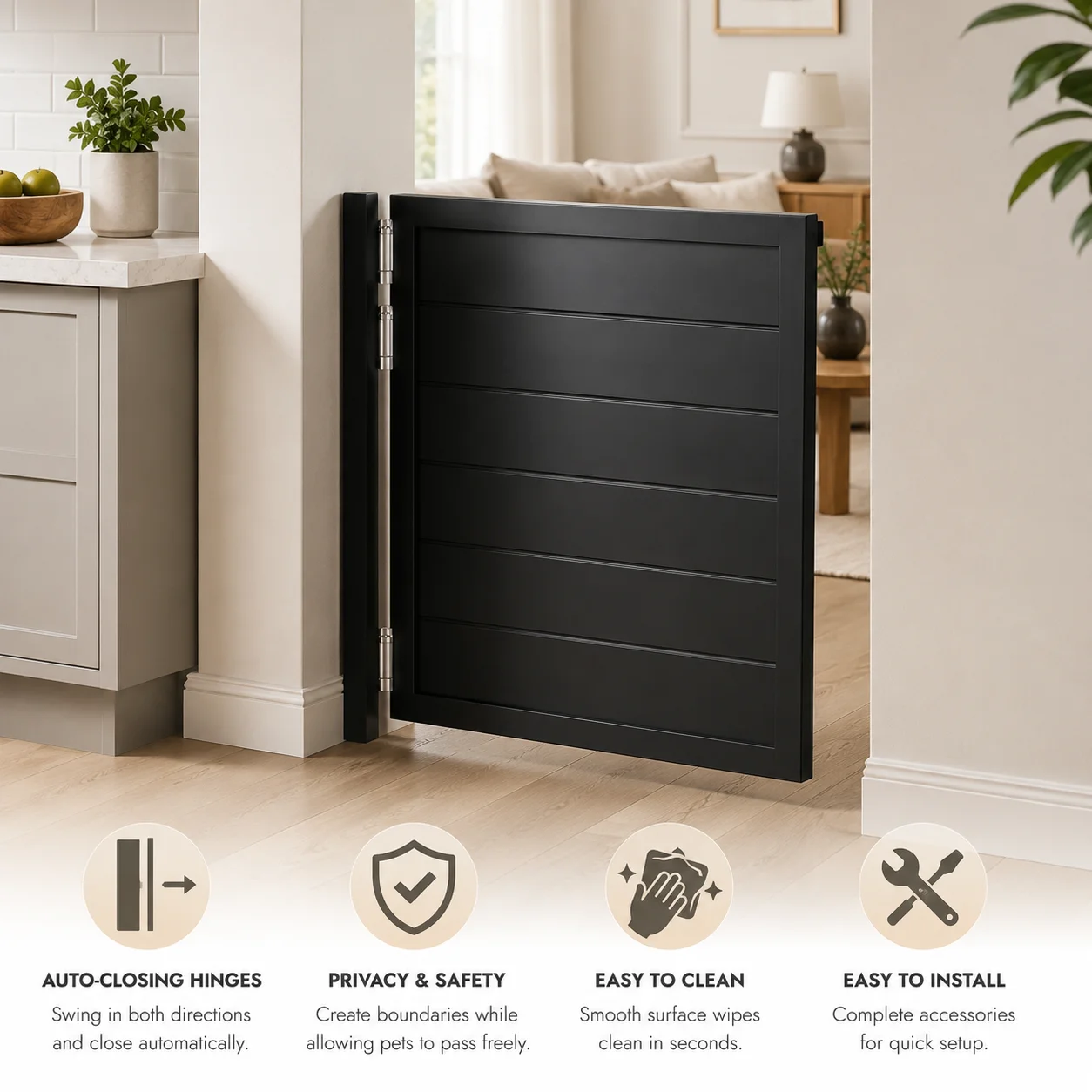 Black 90x90cm / 35.4x35.4in Partition Door Partition Half Door Partition Door for Doorways 3.5cm Thick Pine Wood Auto Close Double Swing Hinges Modern Interior Space Divider for Kitchen Corridor Cafe Bar Laundry Pantry Easy Assembly