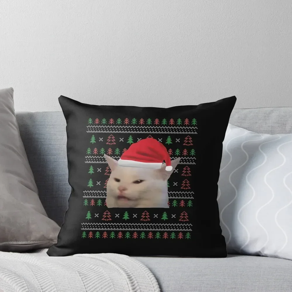 

Woman Yelling At Cat Ugly Christmas Sweater Funny Memes Throw Pillow Sofa Covers Cushion Cover Luxury pillow