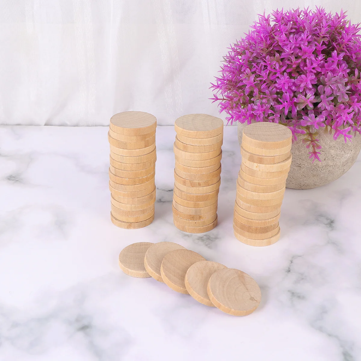 

50Pcs Solid Wood Round Discs Premium Quality 30Mm Diameter 5Mm Thick DIY Craft Supplies Learning Tools for Mathematics Teaching