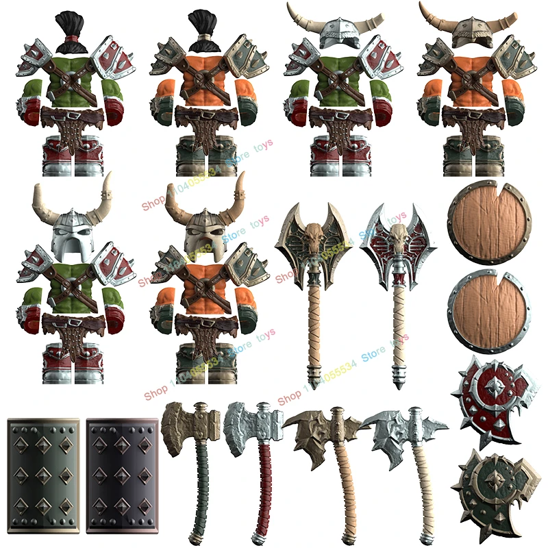 MOC Średniowieczne Topory Tarcze Ciężkie Zbroje Orkiowie Żołnierze Modele DT8905 Klocki Konstrukcyjne Figurki Akcji Lalki Zabawki dla Dzieci