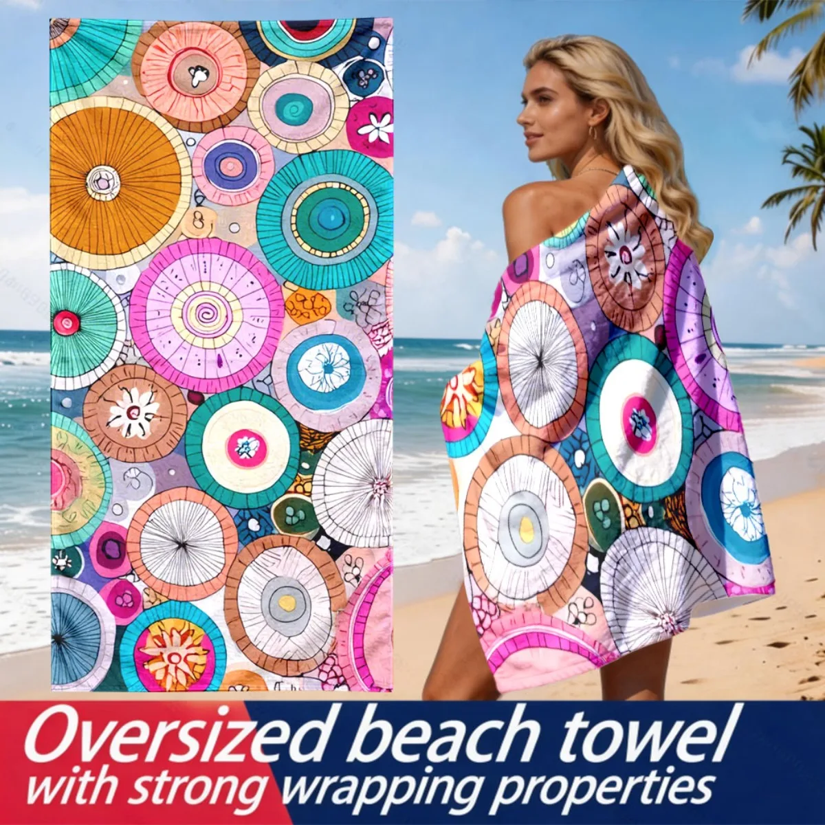 mandala concentric circle theme polyester microfiber beach towel is highly absorbent, suitable for swimming and beach outings