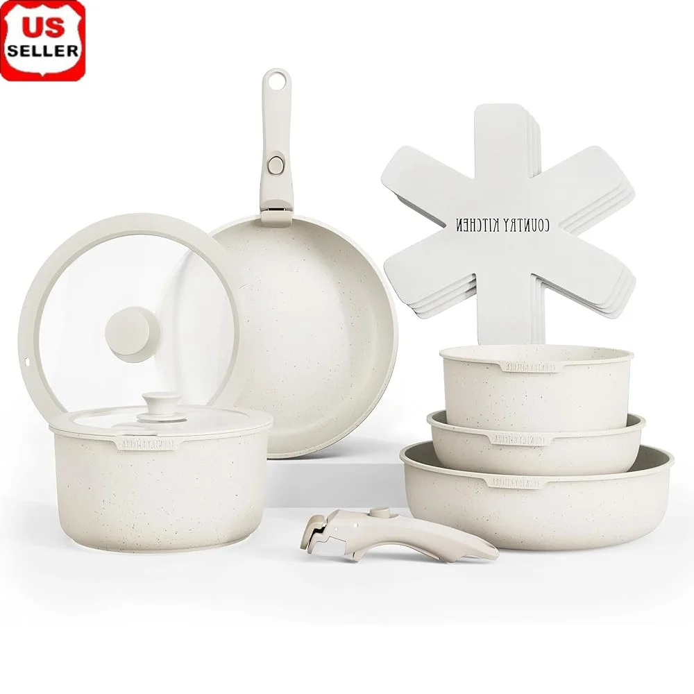 

Removable Handle Cookware Set Oven Safe Stackable Non Stick Granite Coating Cooking Pots Pans Kitchen Essentials Durable