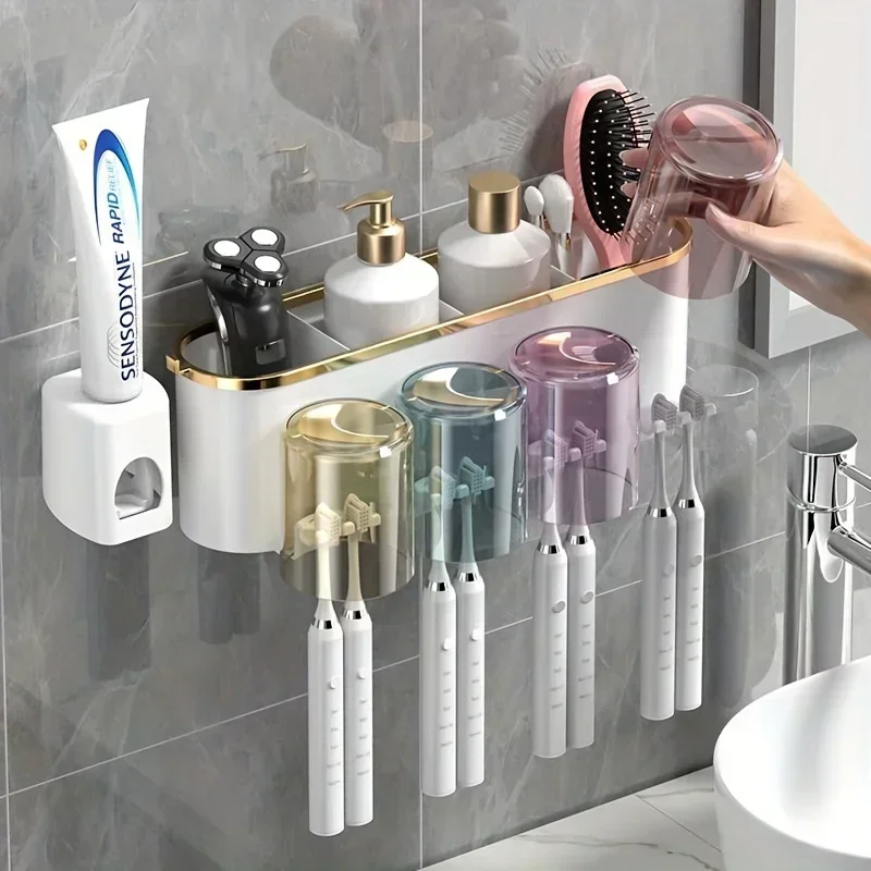 

Toothbrush Holder With Squeezer Perforation-free Bathroom Shelf Mouthwash Cup Toothbrush Holder Toothbrush cup Ecoco uv Banheiro