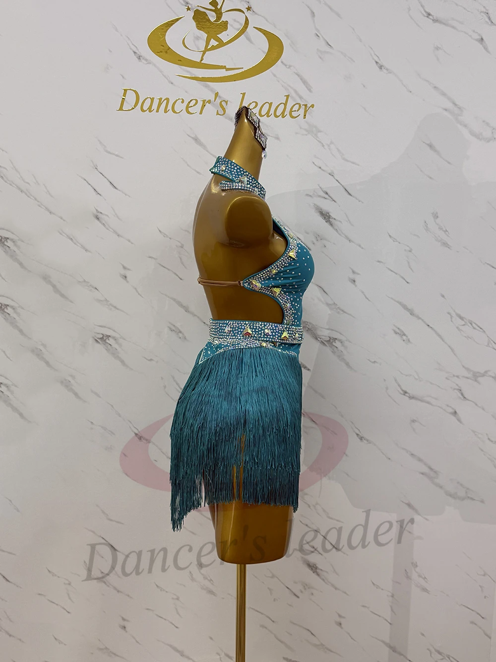 فستان راقص لاتيني للأطفال البالغين عالي الجودة مخصص بسلسلة من اللؤلؤ وشرابة تنورة تانجو سامبا AB Stone Performance