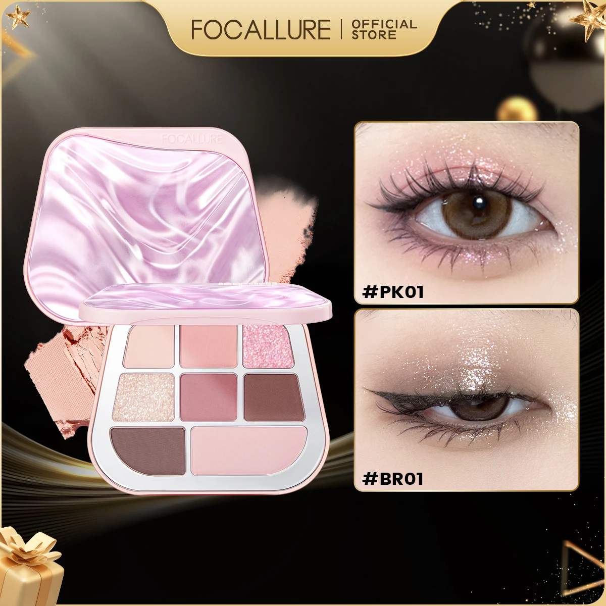 FOCALLURE Pearlescent Eyeshadow Palette High Pigment Long-lasting Moisturizing Matte Shimmer Glitter Eye Shadow Makeup Cosmetics