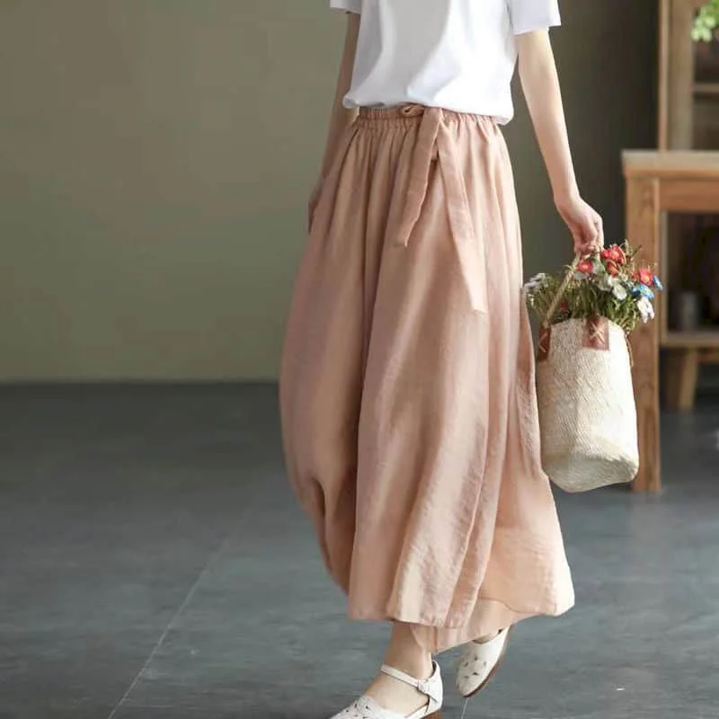

Straight Pants for Women Solid Loose Casual Vintage Summer Literary Korean Style Elastic Waist Flowing Trousers Wide Leg Pants
