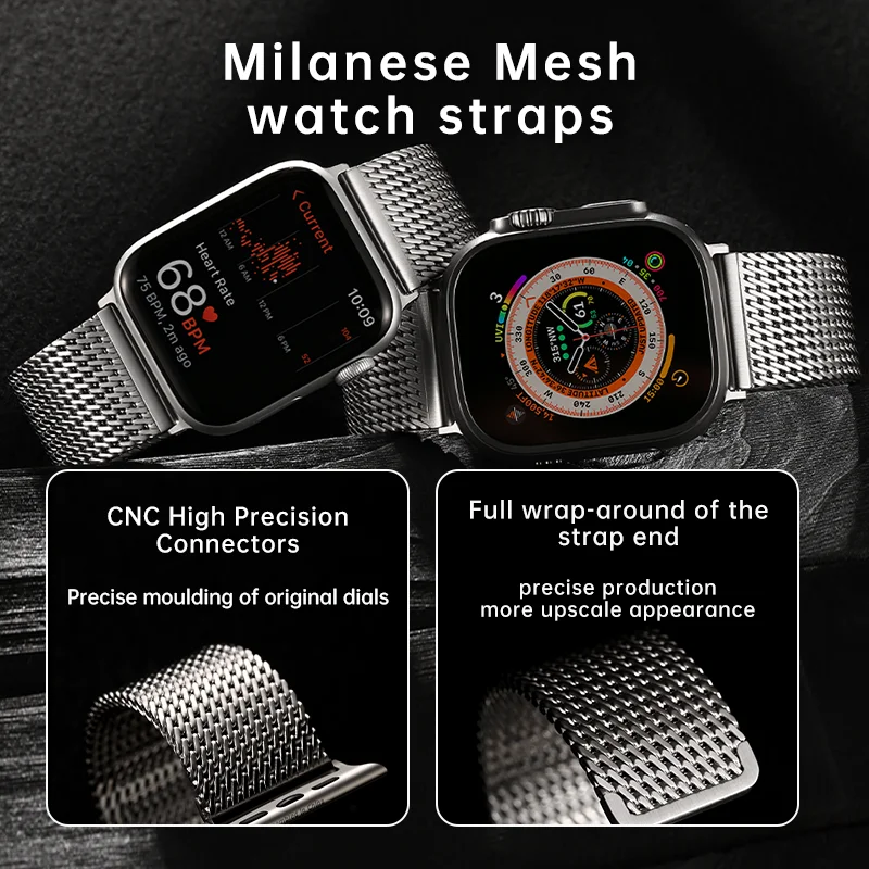 Compatible with Apple Watch Band Series 9, Ultra 2, SE 8 7 6 5 4, Stainless Steel Mesh Watch Bracelet for iWatch Bands 49/45/44