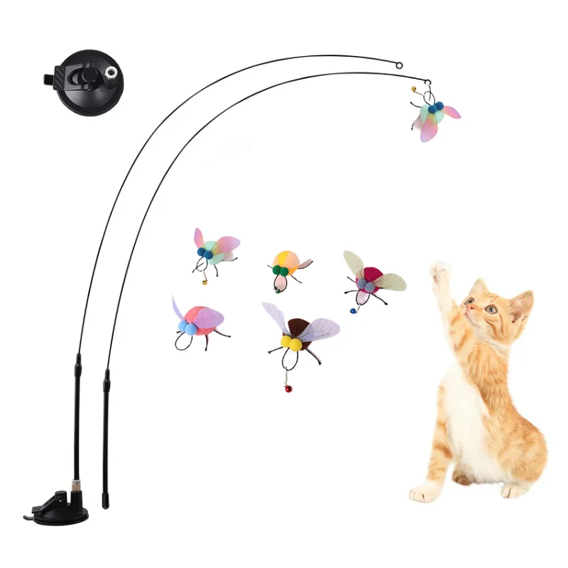 Cat Simulation Insect Interactive Cat Teaser Toy with Suction Cup Funny Feather for Kitten Play Chase Exercise Cat Toy Supplies