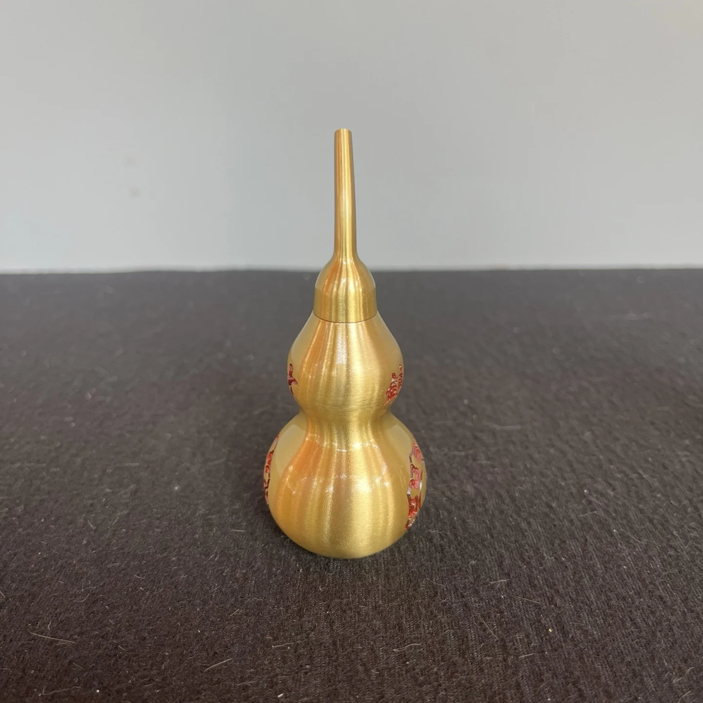 

4"Tibetan Temple Collection Old Brass Fu Lu Shou Town house Gourd Calabash Gather wealth Ornaments Town house Exorcism