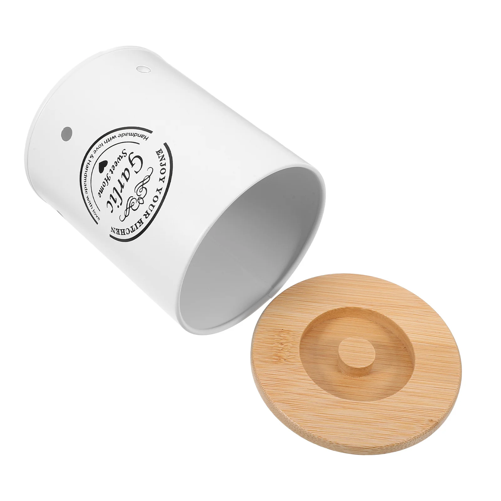 

Garlic Bucket with Bamboo Lid Spacious Vegetable Storage Container Onion Potato Garlic Holder Ginger Container