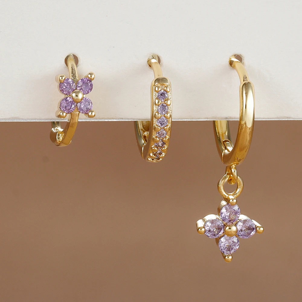 3PCS Trendy Edelstahl Blume Tropfen Ohrring Set Für Frauen Kristall Zirkonia Baumeln Ohrring Hypoallerg Piercing Schmuck aretes