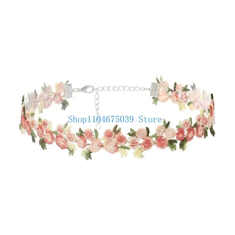 Fashionable Embroidered Flower Lace Choker Necklace Portable for Stylish Women Ladies Comfortable Fashion Accessory