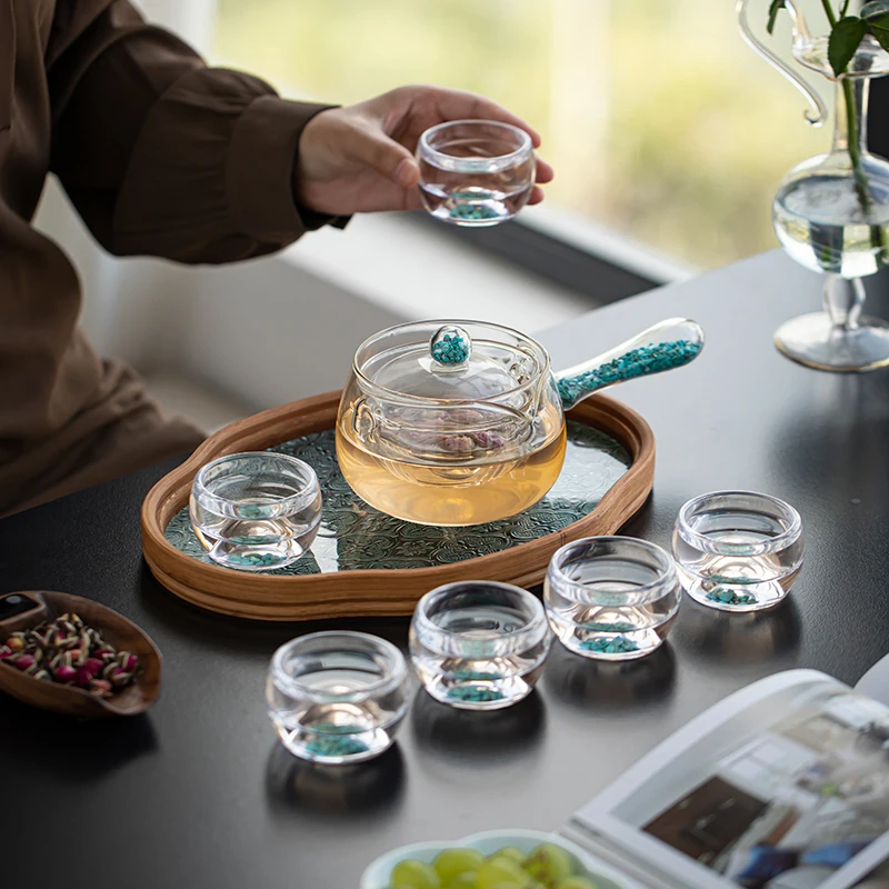 

Креативный бирюзовый чайник из хрустального стекла, устойчивый к высоким температурам чайник, портативный роскошный чайник, горшок для заваривания для домашнего офиса