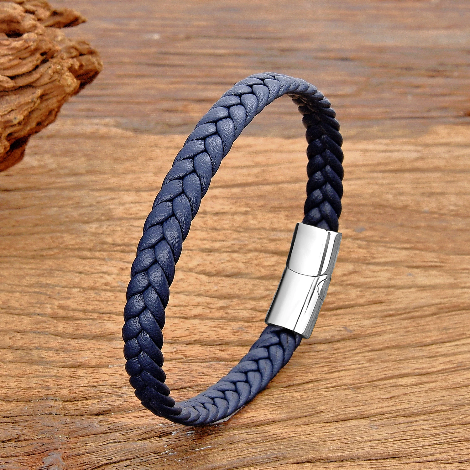 Simple Classic Stainless Steel Bracelet for Women Men Genuine Braided Leather Bangles Special Birthday Party Couple Jewelry Gift