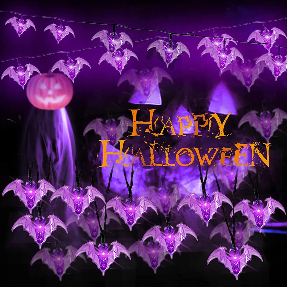 16FT 30LEDs Halloween Spider Bat Lights String Battery Operated Waterproof for Festival Home Bar Party Indoor Outdoor Decoration