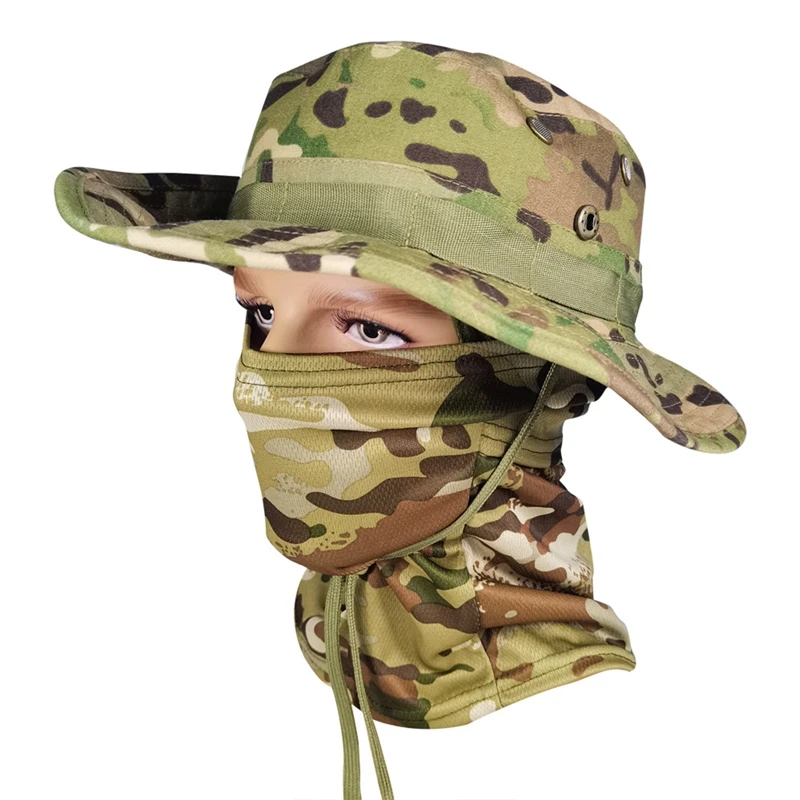 Foldable Camouflage Boonie Cap Balaclava Hat Suit Soft Hat Outdoor Hunting Fishing Wide Brimmed Hat Sunscreen Caps