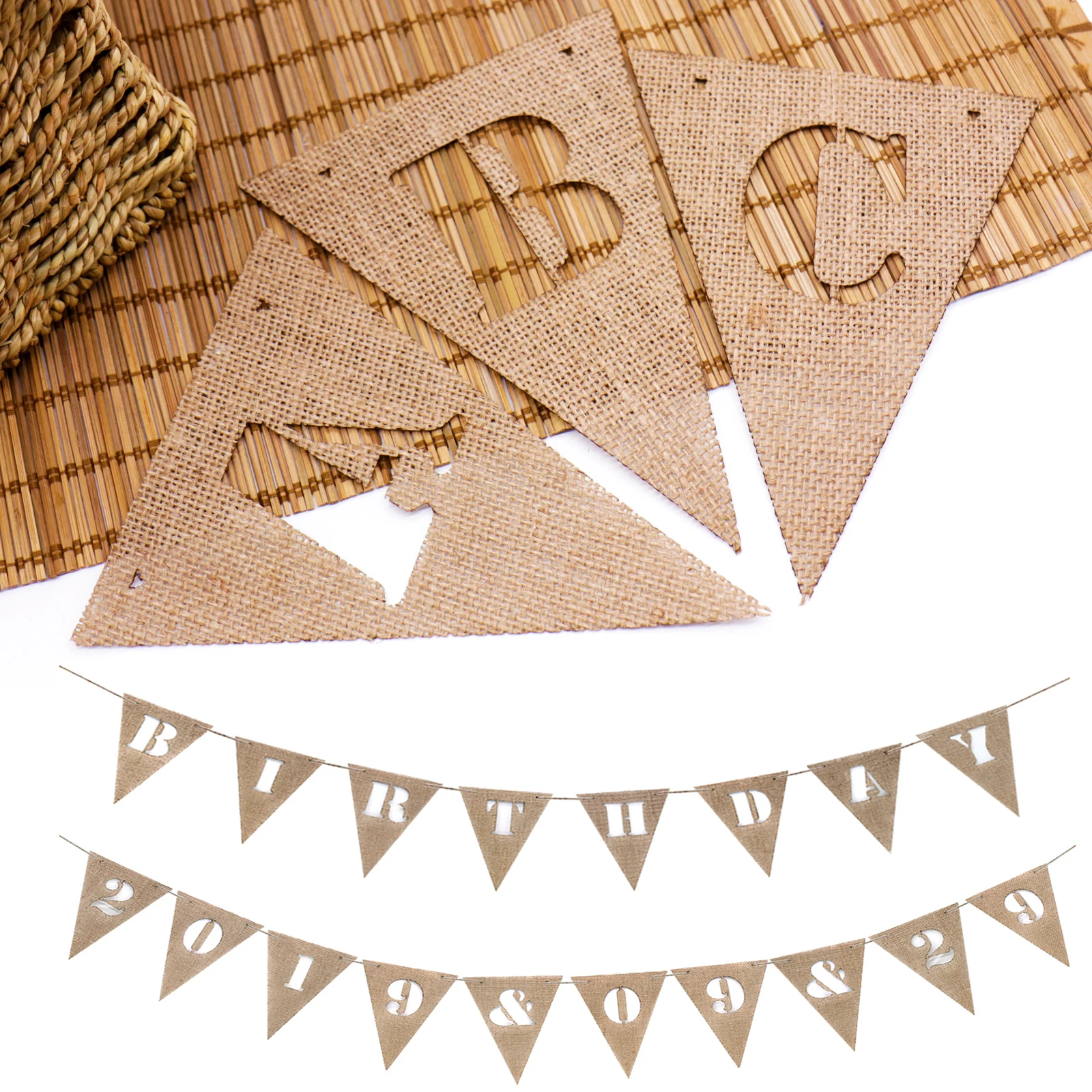 Burlap Pennant Banner Personalize Letter A-Z DIY Jute Burlap Bunting Party Flags Bar Baby Shower Birthday Festive Party Supplies