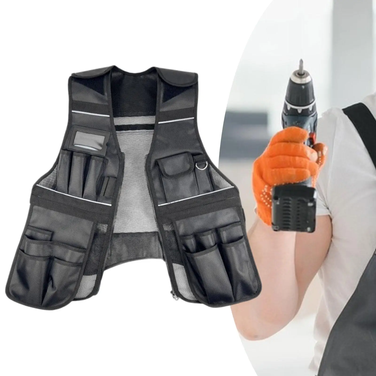 

Tool Vest with Zipper Wear Resistant Practical Work Tool Storage Vest for