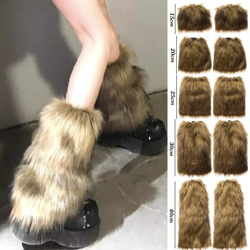 

15-40cm Japanese Women Faux Fur Leg Warmers Boot Covers Y2K Brown Leg Socks Punk Jk Knee-length Hiphop Hotgirl Fashion Warm Sock