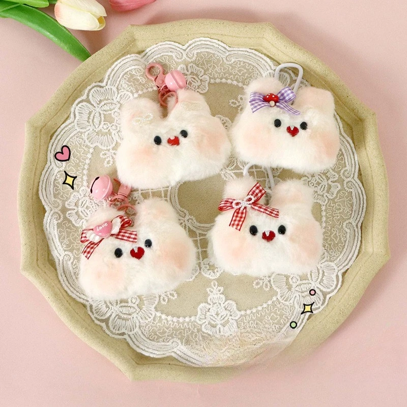 Konijnenkop Sleutelhanger Leuke Cartoon Boog Poeder Blusher Bunny Pop Pluche Pop Tas Decoratie Grappig Speelgoed voor Vrouwen 1pcs