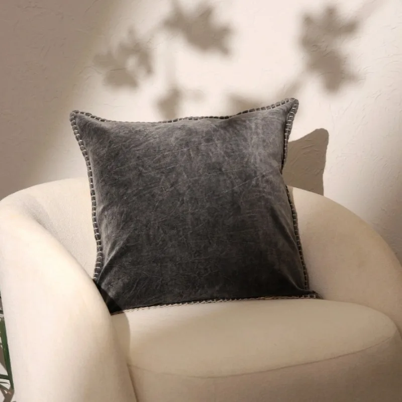 

Stonewashed Cotton Velvet Throw Pillow Handstiched Edges Home Decor Living Room Sofa Soft Cushion Gift