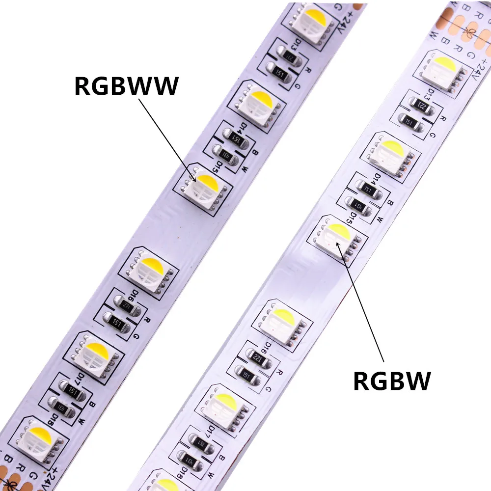 5M 4in1 DC12V 24V Led Strip tape light Flexible 5050 RGBW RGBWW 60leds 108led leds RGB + White / Warm White indoor decoration