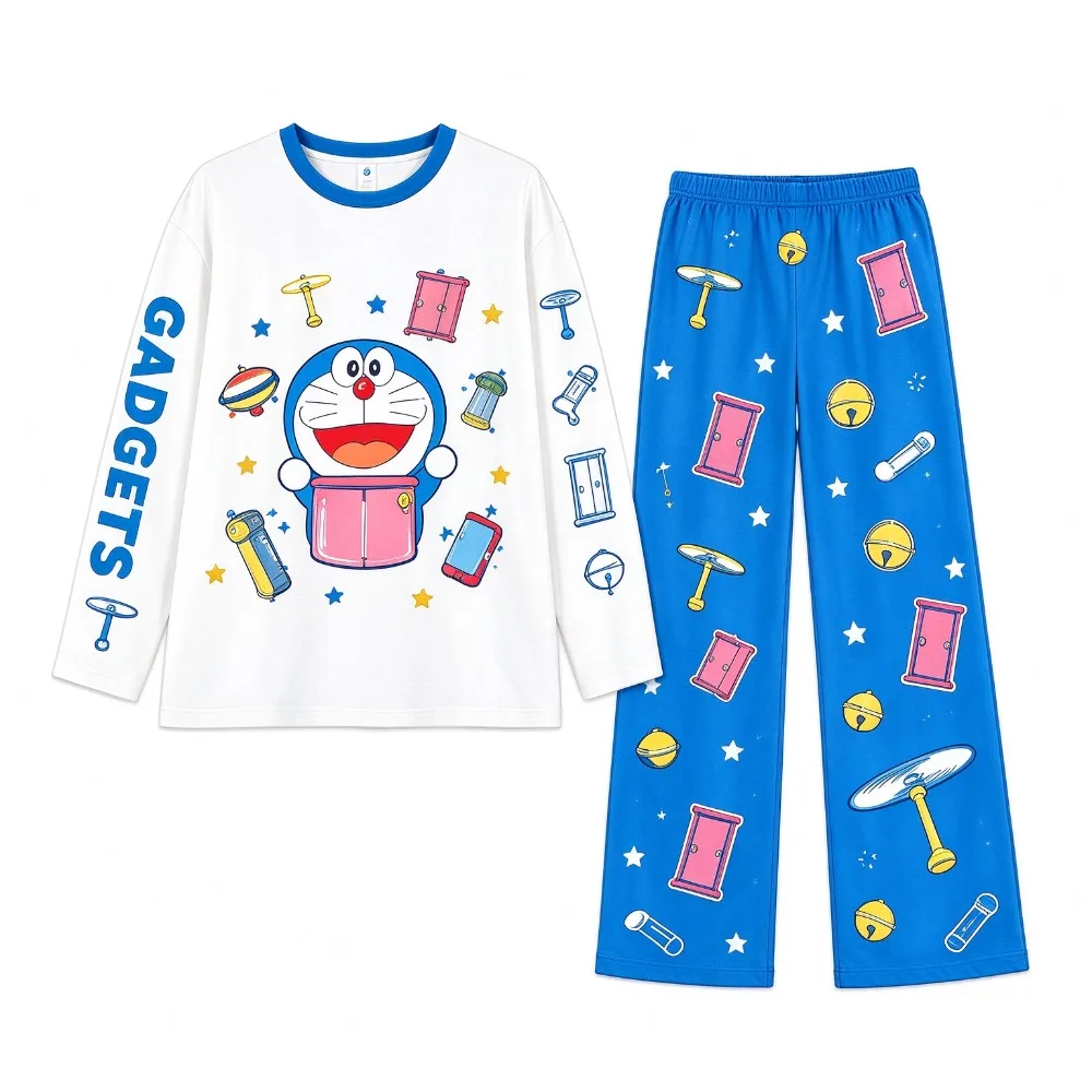 Best-selling "Doraemon" Themed Long-sleeve Sets, Featuring Cute Cartoon Designs Created with Digital Printing.