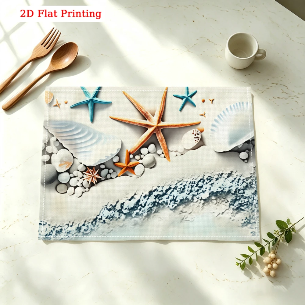Seashell Starfish Wave Kitchen Placemat Seashell Starfish Wave Linen Pad Dish Coffee Cup Table Mat 1PC 30x40cm