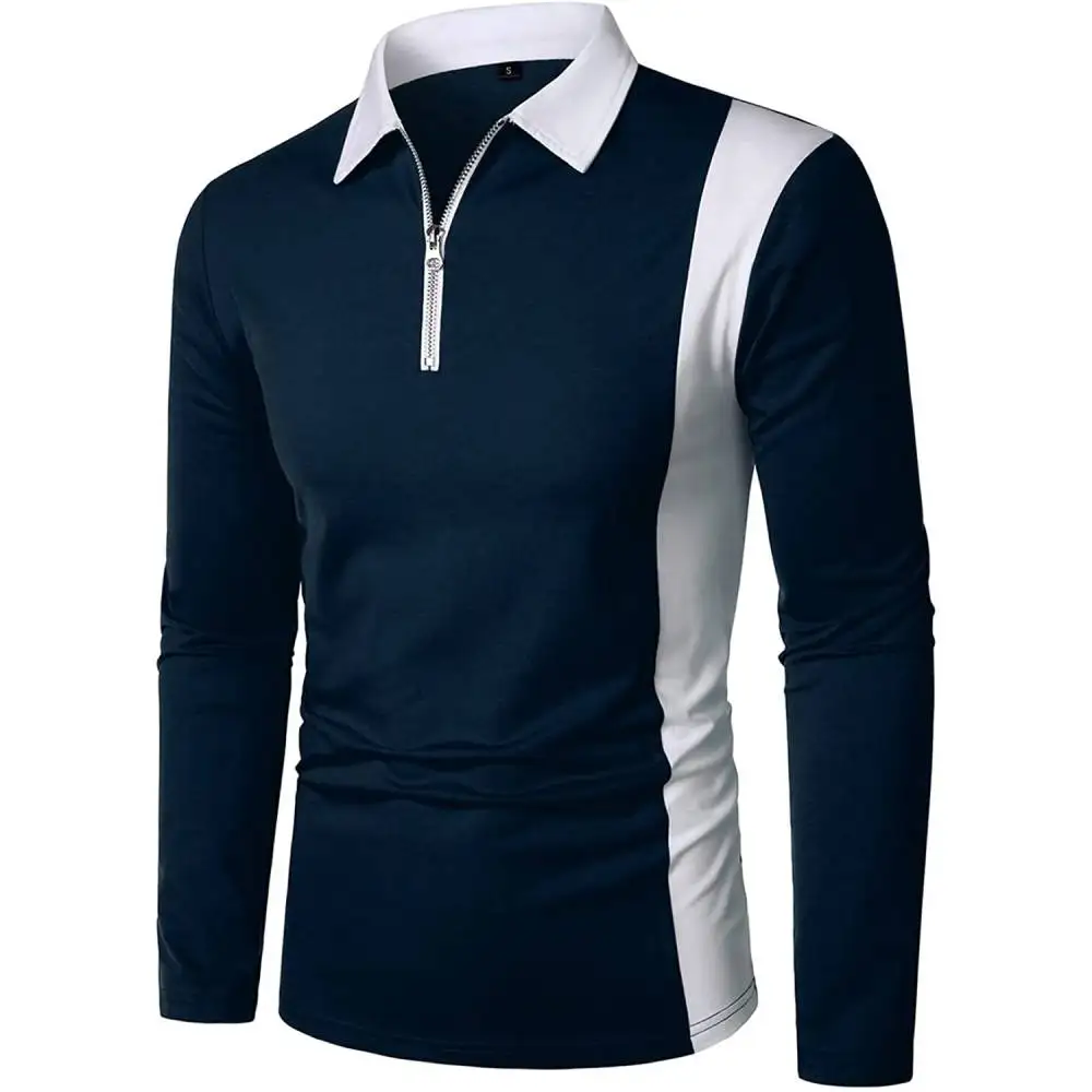 

High Quality Polo Shirts Mens Lapel Tshirts Golf Sport Tops POLOS Long Sleeve Pullover Tee Fashion Contrast Color Streetwear