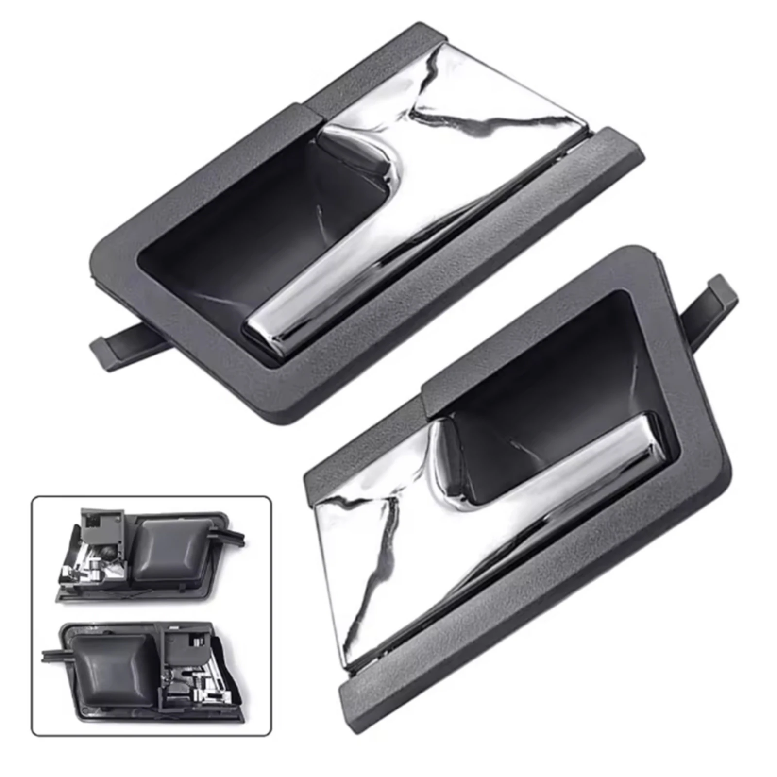 Front Interior Door Pull Handle Chrome-Colored Recessed Door Handle Car Part Rectangular ABS Plastic