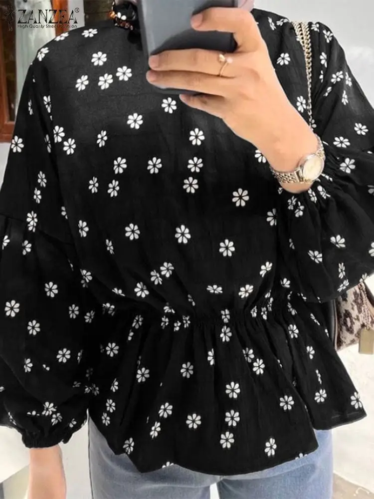 

Bohemian Floral Blouse Women Muslim Hijab Tops Turkey Dubai Abaya ZANZEA Long Sleeve Printed Shirt Elastic Waist Party Blusas
