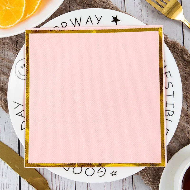 20Pcs Gold Plated Solid Color Table Dinner Tissue Napkin Paper Theme Party Restaurant Decoration