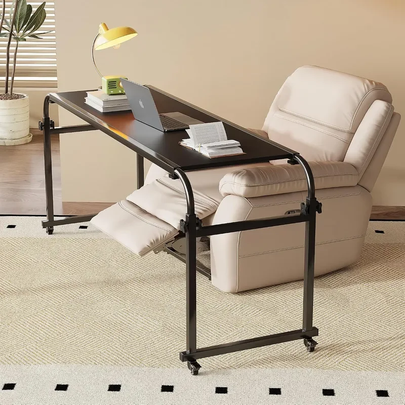 Heavy Duty Overbed Table with Wheels 55-83 Adjustable Cross Bed Desk for King Queen Size Mobile Rolling Laptop Cart for Home