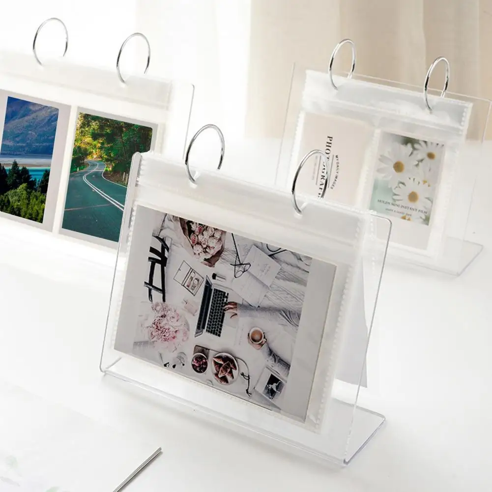 Photo Display Stand Compact Photo Album Acrylic Flip-up Mini Photo Book Display Rack with 34/68 Pockets Desktop Small for 3-6