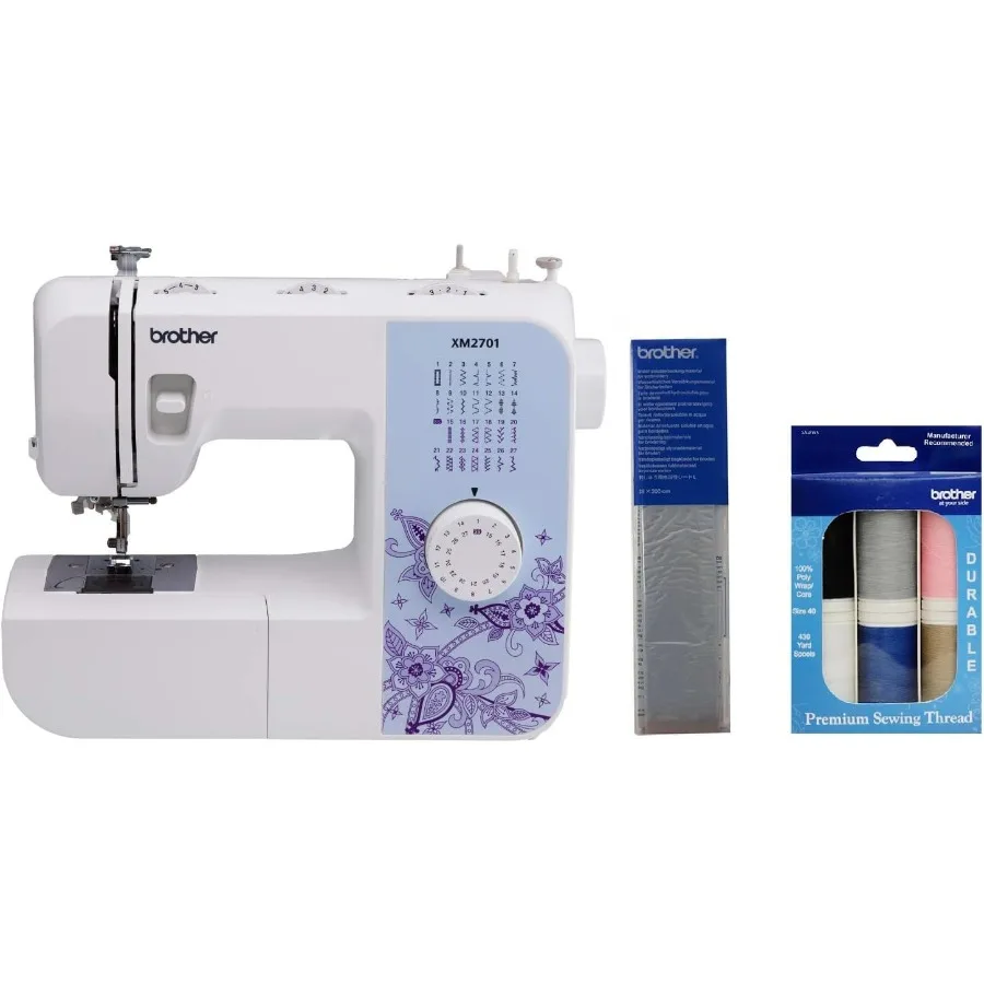 

XM2701 27-Stitch Sewing Machine and SASEW6 6-Piece Premium Sewing Thread Pack SA520 Water Soluble Stabilizer，5.9Dx15.3Wx12.1H