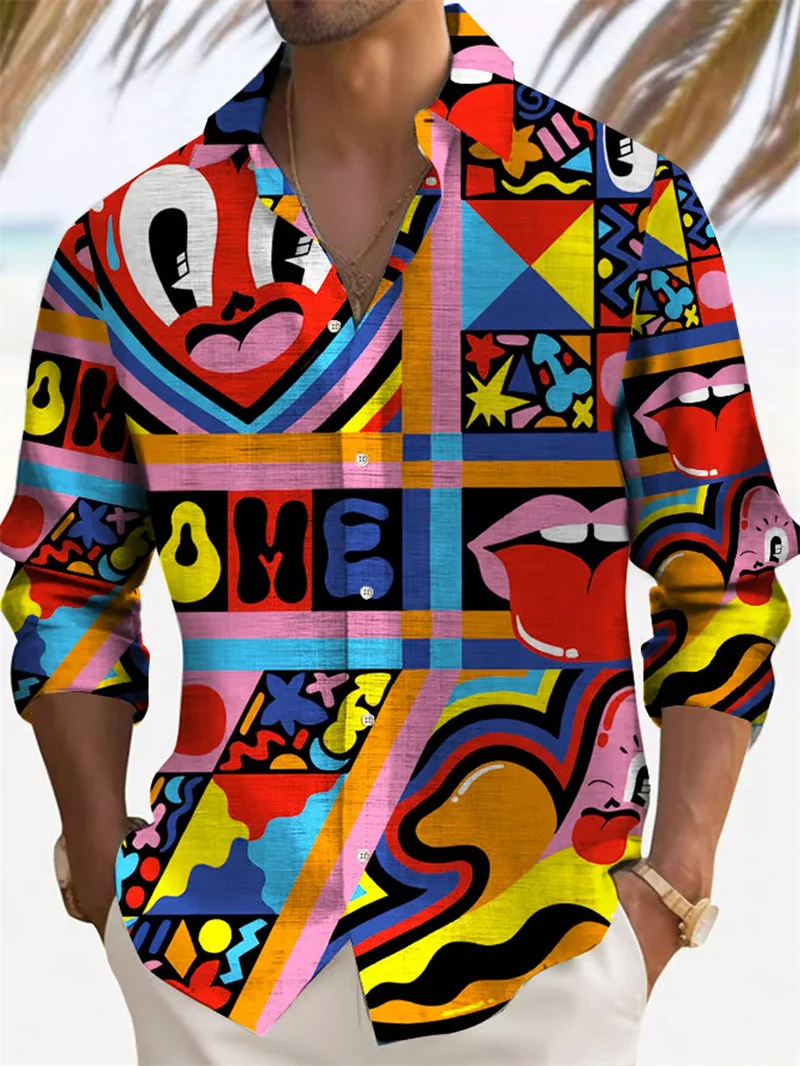 قميص رجالي مطبوع بأكمام طويلة، قميص بياقة واقفة بصدر واحد، قميص كاجوال عصري #3