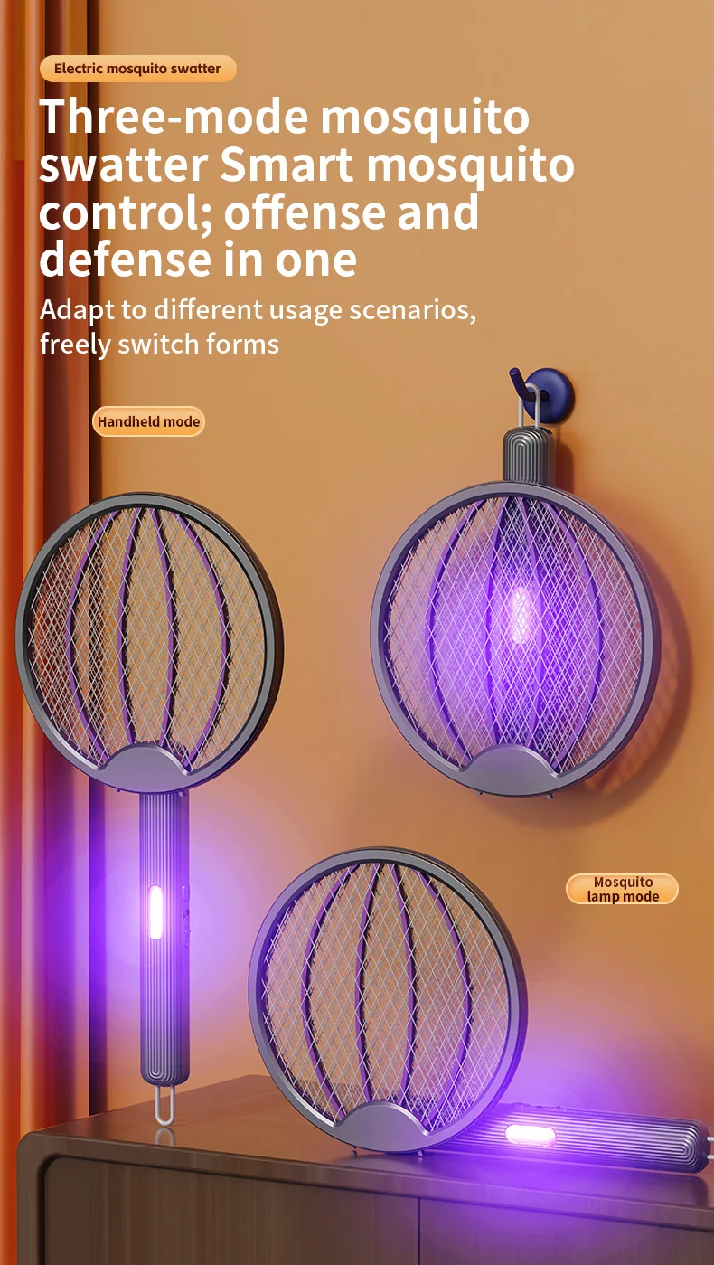 Faltbare elektrische Mückenklatsche, 3-in-1 elektrischer Mückenvernichter, Anti-Mücken-Lampe, wiederaufladbare, an der Wand montierte Mückenklatsche – Detail 11