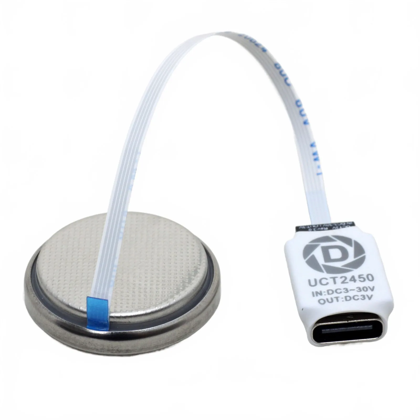 adaptador-conversor-de-bateria-falsa-cr2450-usb-tipo-c-com-entrada-3-30v-e-cabo-ffc-fino