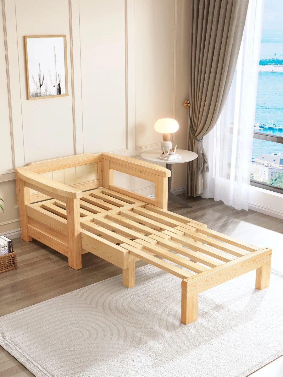 Solid wood sofa bed dual-purpose bed, living room, balcony, study room, foldable multifunctional 1.2, double 1.8, 1.5