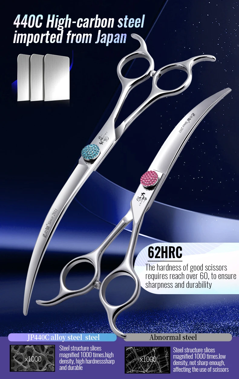 Fenice Professional 6,5/7,5 Zoll super große gebogene Schere 45 ° Gebogene Schere zum Trimmen von Hunden-Haustierpflegewerkzeugen mit rundem Kopf – Detail 5