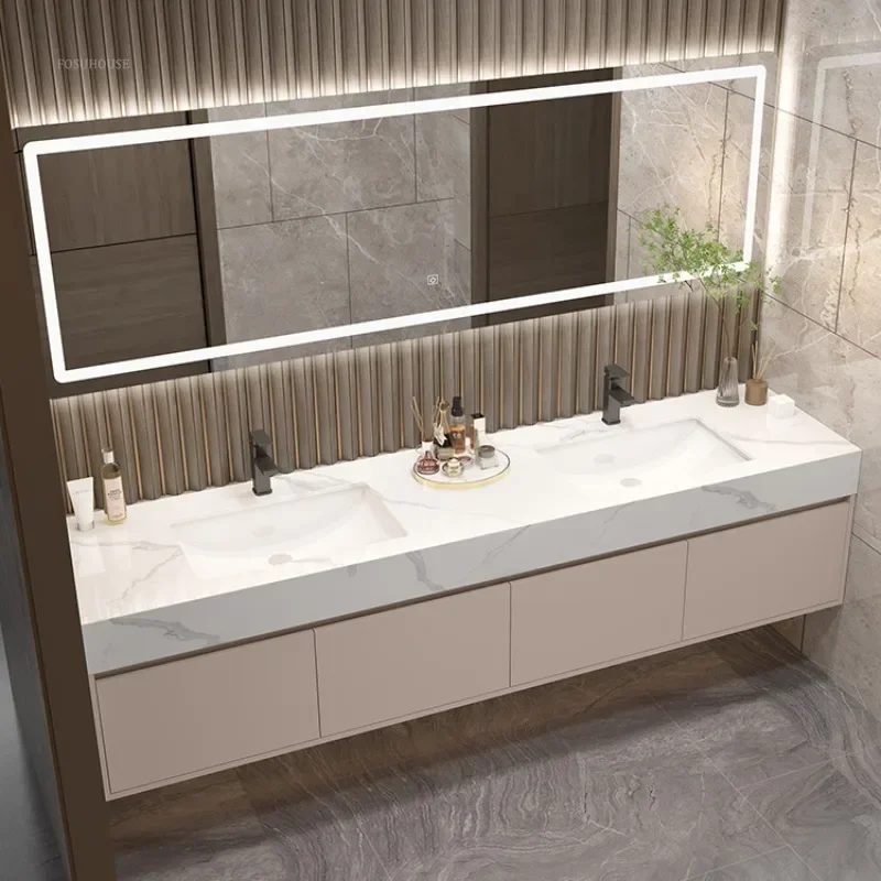 

Modern Slate Double Basin Bathroom Mirror Cabinet Combination 120cm Luxury Double Washbasin Storage Cabinets Home Furniture T