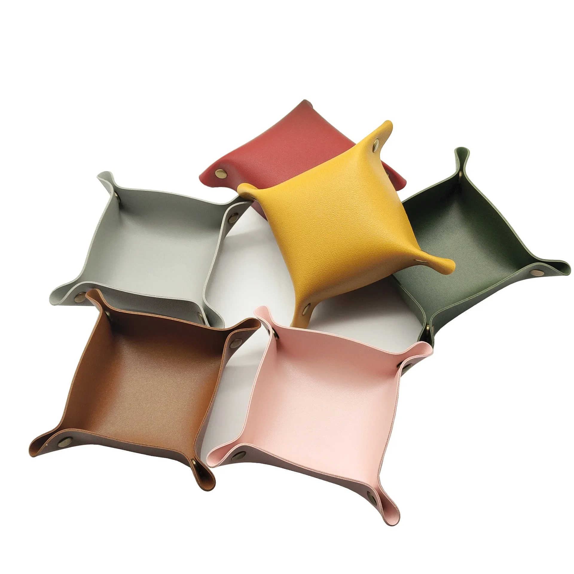 

Nordic Style Leather Storage Tray Desktop Organizer For Key Jewelry Cosmetic Storage Box Folding Organizer Home Decoration