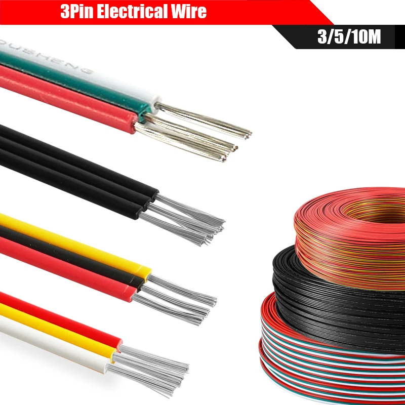 3/5/10m 3pin Electrical Wires LED Cable 22 20 18 AWG Tinned Copper PVC Flexible Extension Wire For WS2811 WS2812B Strip Light