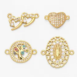 OCESRIO CZ Heart Virgin Mary Charms for Bracelete Necklace Men Women Copper Gold Plated Jewelry Making Component chma166