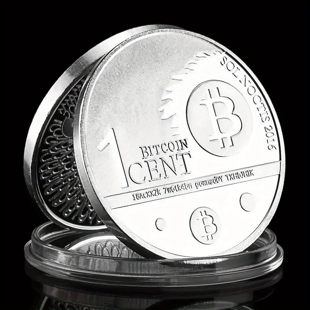 1 PCS Bitcoin Cent Creative Souvenir Coin Silvery Plated Physical Cryptocurrency Coin Eagle Pattern Bitcoin Commemorative Coin