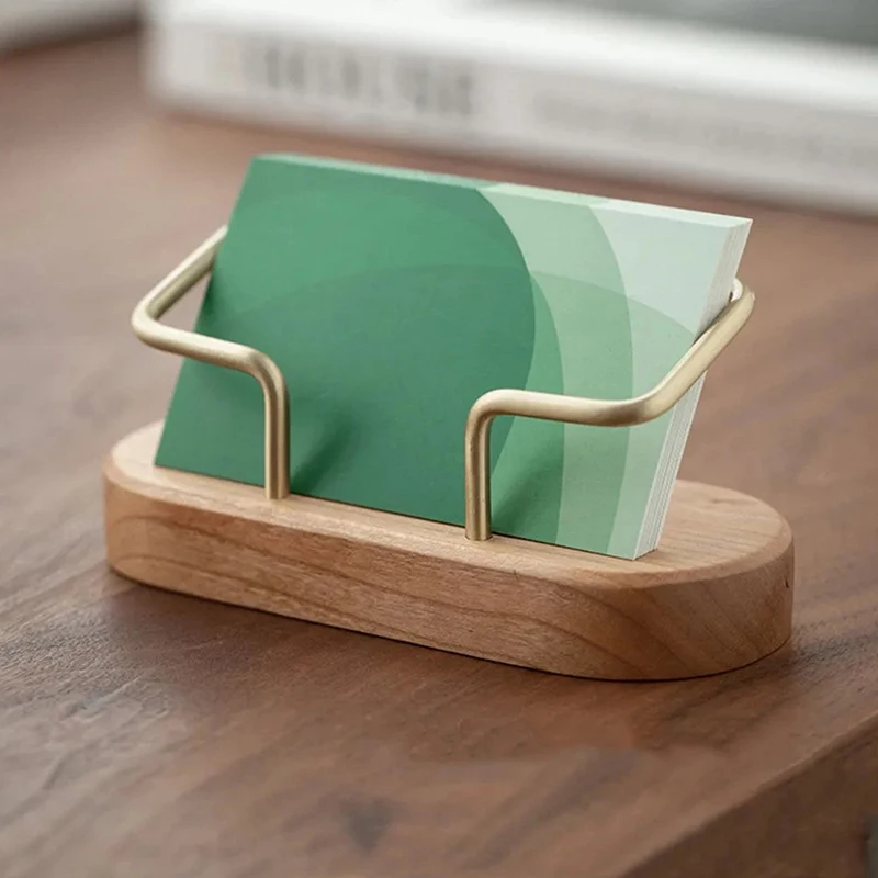 Oval Business Card Holder Organizer Office Desk Display Stand Memo Counter Accessories Tabletop Shelf Wooden Card Holder Storage