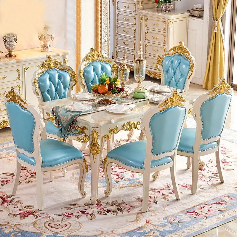 طاولة طعام رخامية، مستطيلة من الخشب الصلب بالكامل، طاولة طعام منزلية، غرفة معيشة فاخرة مطلية بالذهب الأبيض